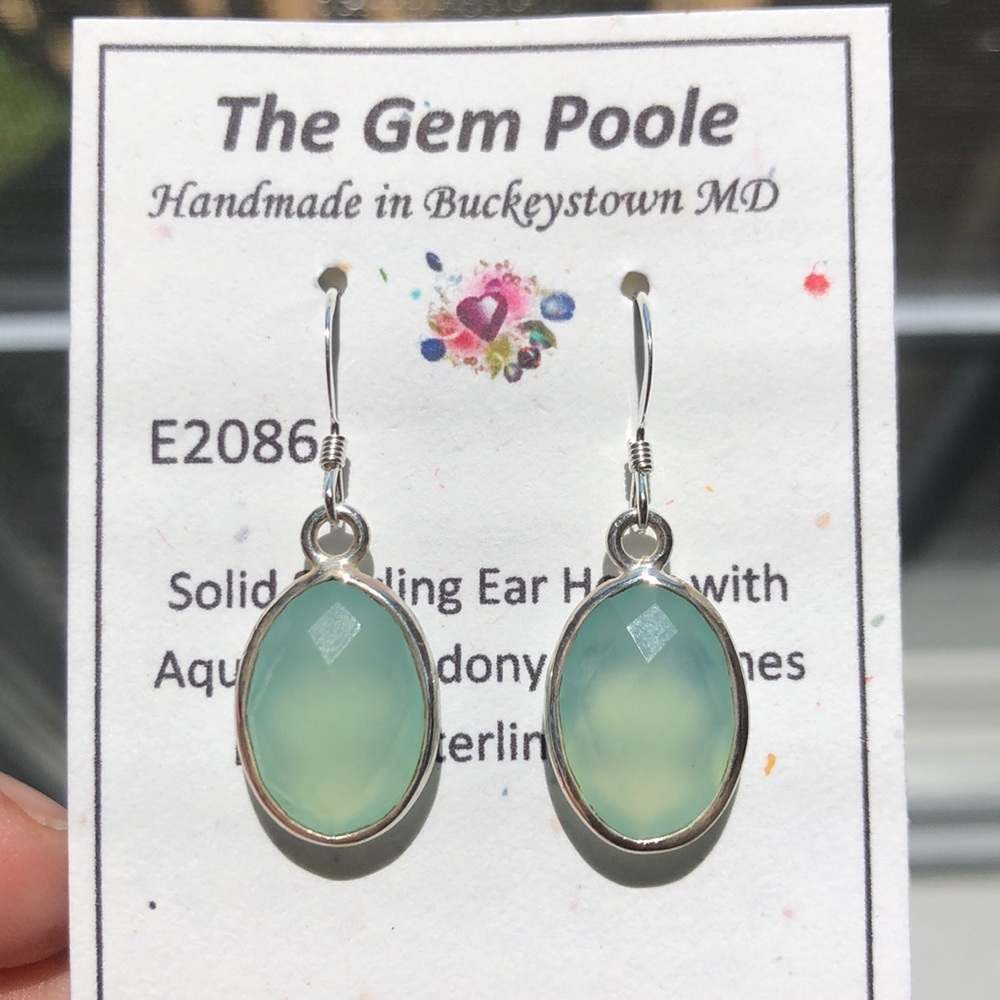 Aqua Chalcedony 925 Silver Gemstone Earrin…
